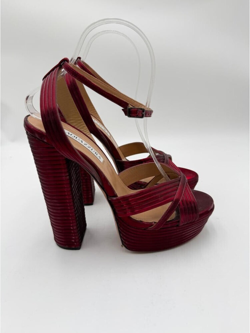 Women’s AQUAZZURA Sundance 140 metallic leather platform sandals Red Size 39.5